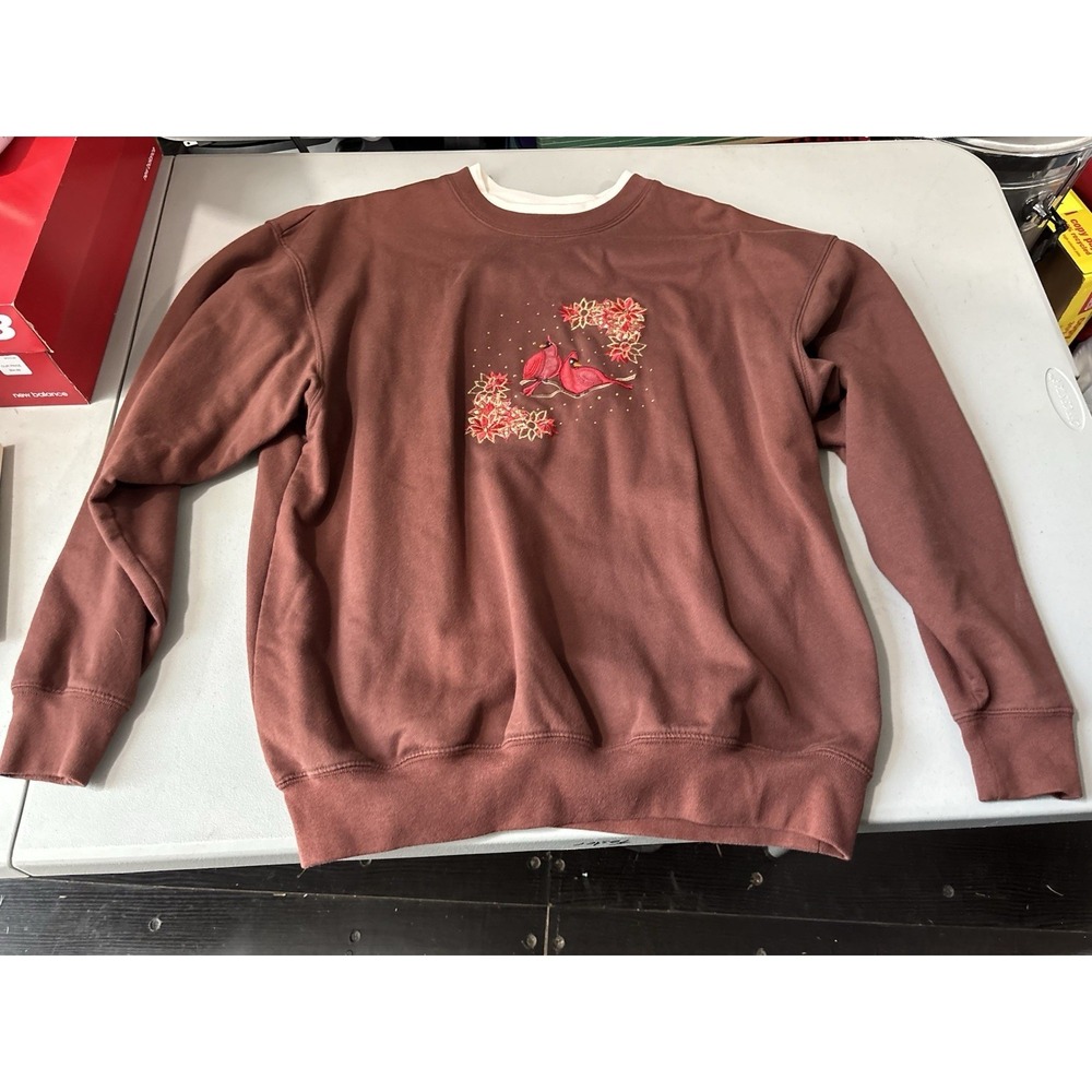 VINTAGE M&C Sportswear Sweatshirt Womens XL Brown Red Birds Grandma 90s Cute
